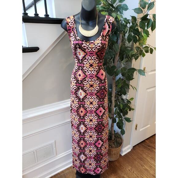 House of Bailey Long Maxi Dress Womens Large Multi Scoop Neck Drawstring Waist - Picture 10 of 13